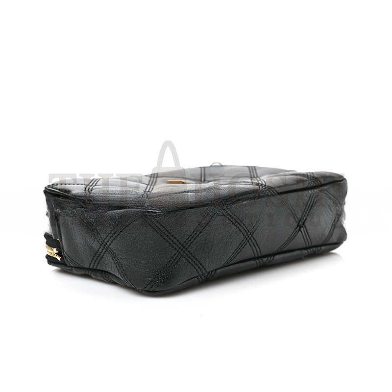 Y51 MINI BECKY DOUBLE ZIP BAG IN GRAINED QUILTED LAMBSKIN 608941 (19*11*5cm) Master Quality